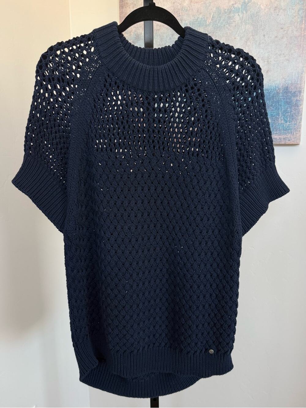 Ted Baker Stena Navy Basket Stitch High Neck Knit Sweater Size 4 US 10 Long Fall